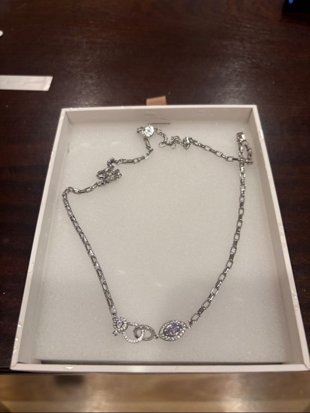 Lavender Fluorite on Rhodium Chain